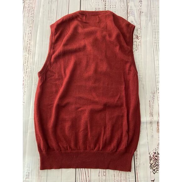 Uniworth Sleeveless Sweater Men Size 40 US S Red V Neck Stretch 100% Merino Wool - Picture 2 of 9